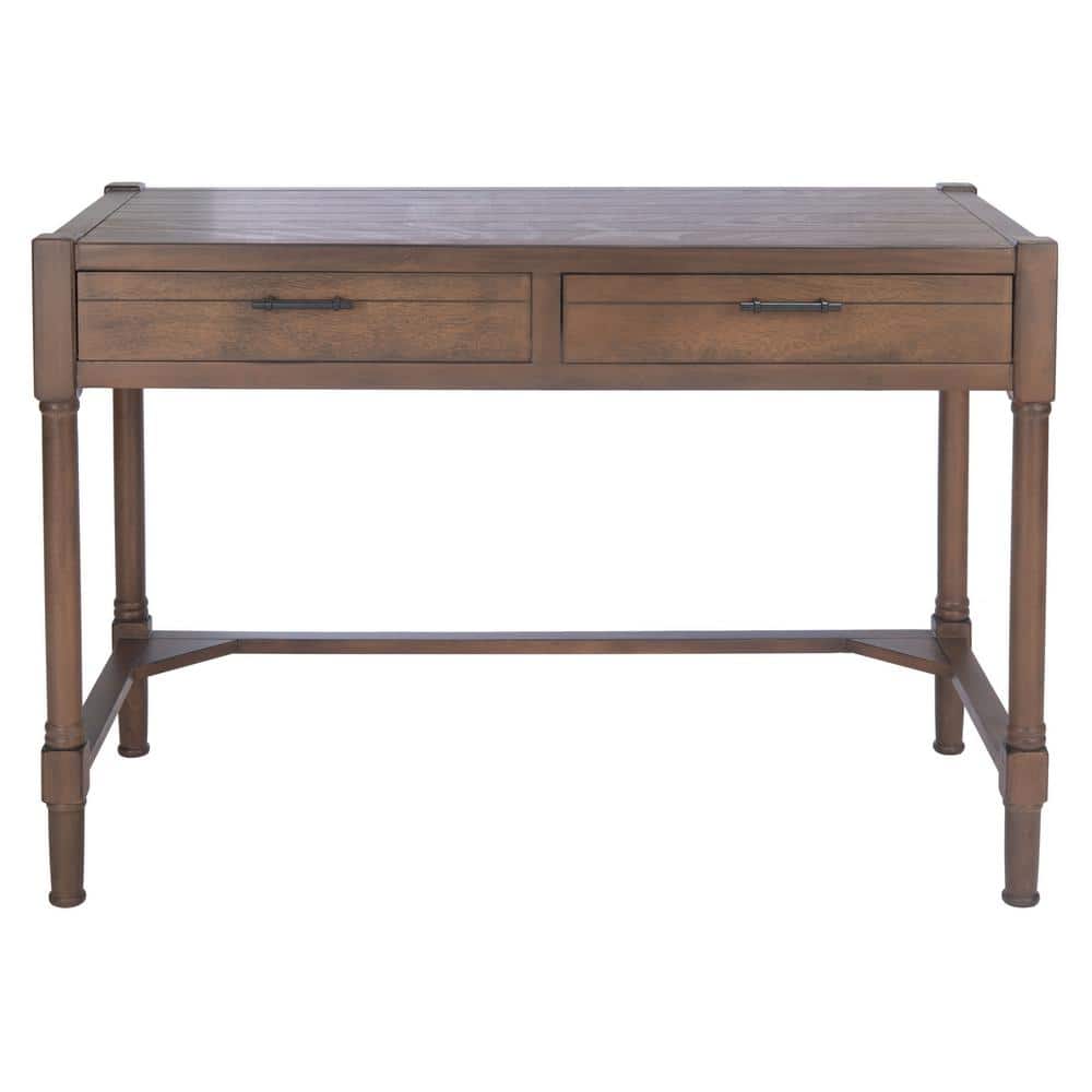 Filbert Traditional Carved Brown Wood Writing Desk with Drawers