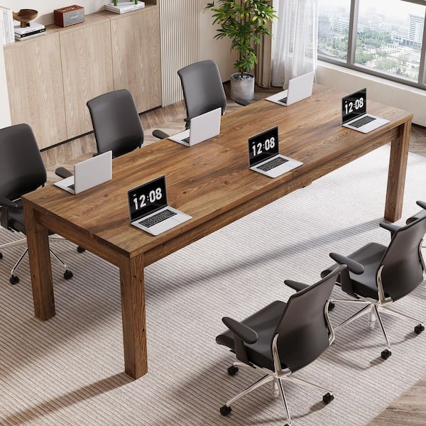78.7 in. Rectangular Wood Brown 6.5 ft. Solid Wood Computer Desk with Storage, Modern Conference Table for Office