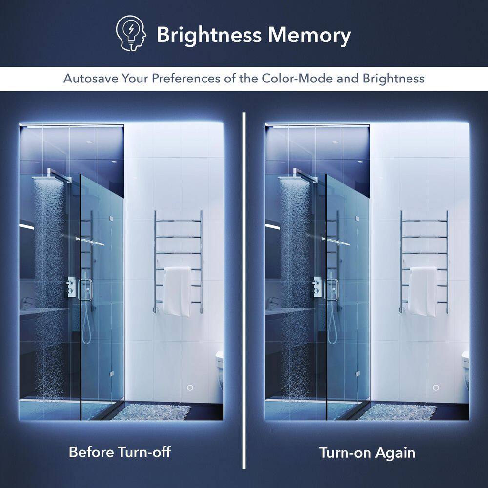 Nora 44" x 32" Sleek Frameless Anti-Fog LED Bathroom Vanity Mirror with Tri-Color Light