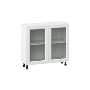 36 in. W x 14 in. D x 34.5 in. H Alton Painted White Shaker Assembled Shallow Base Kitchen Cabinet with Glass Doors