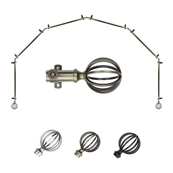 EMOH 13/16" Dia Adjustable 6-Sided Bay Window Curtain Rod 28 to 48" (each side) with Leoni Finials in Antique Brass