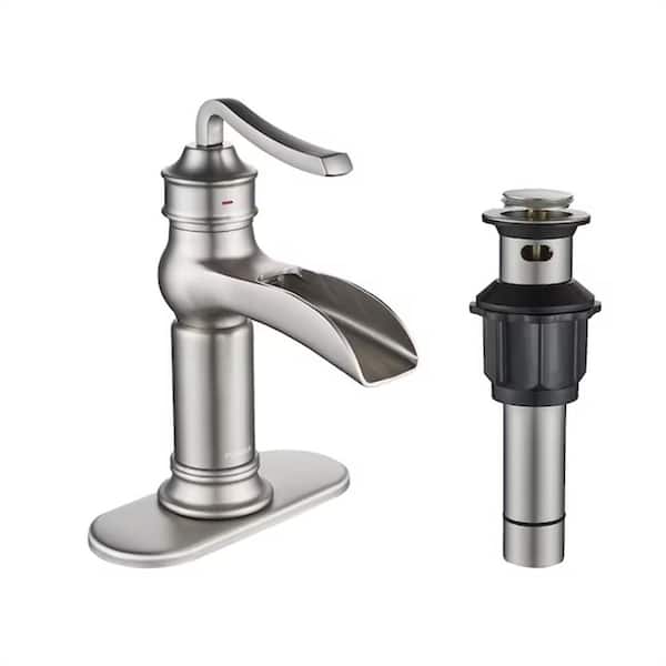 FORIOUS Single-Handle Single Hole Bathroom Faucet with Deck Plate Included in Brushed Nickel
