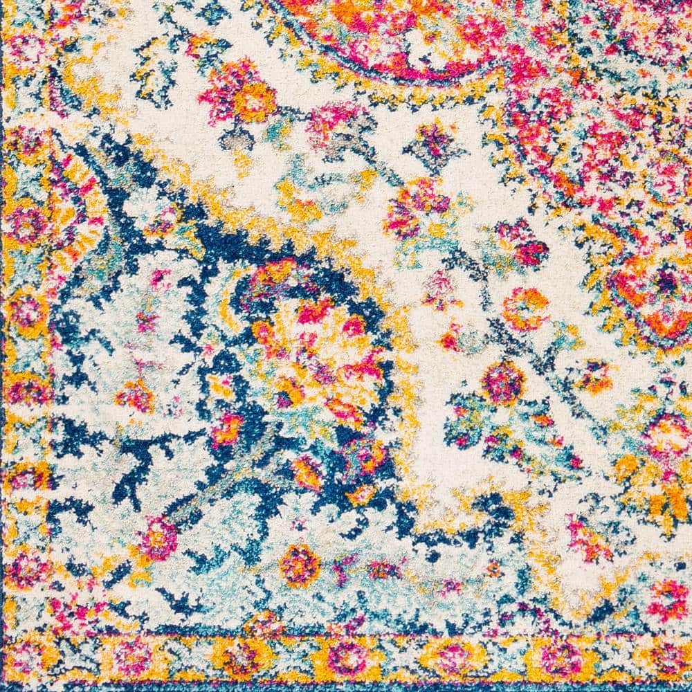 Elaziz Blue and Orange Medallion Synthetic Area Rug, 9' x 12'6"
