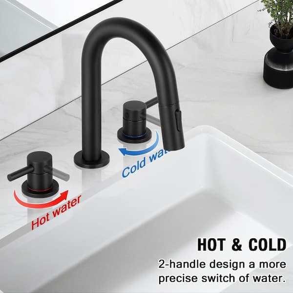 Double handle 8 in. Widespread Bathroom Faucet 3-Hole Bathroom Sink Faucet in Matte Black