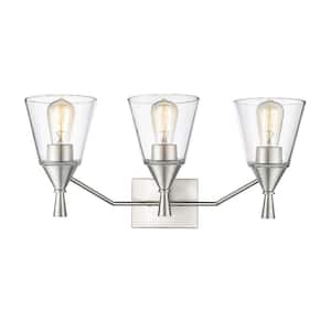 Artini 23 in. 3-Light Brushed Nickel Vanity Light with Clear Glass