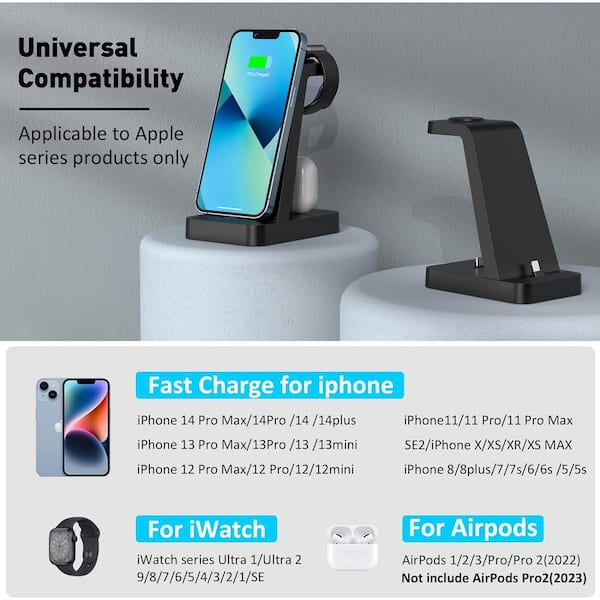 Charging Station for Apple Devices,3 in 1 Charger Stand for iWatch Series  SE/7 6/5/4/3/2/1/SE,Charging Station for iPhone Series,AirPods Pro/3/2/1