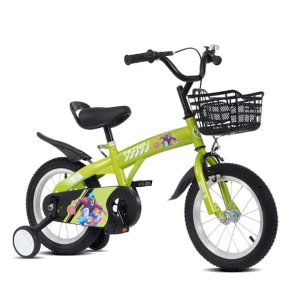 16 Inch Green Adjustable Saddle Kids Bike with Training Wheels and Kickstand for Ages 4-8