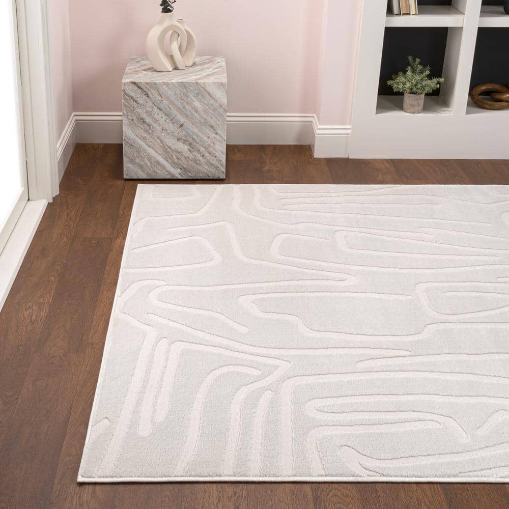 Alcina 8' x 10' White/Cream Abstract High-Low Area Rug