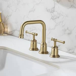 8 in. Widespread Double Handle Bathroom Faucet with Drain Assembly in Brushed Gold
