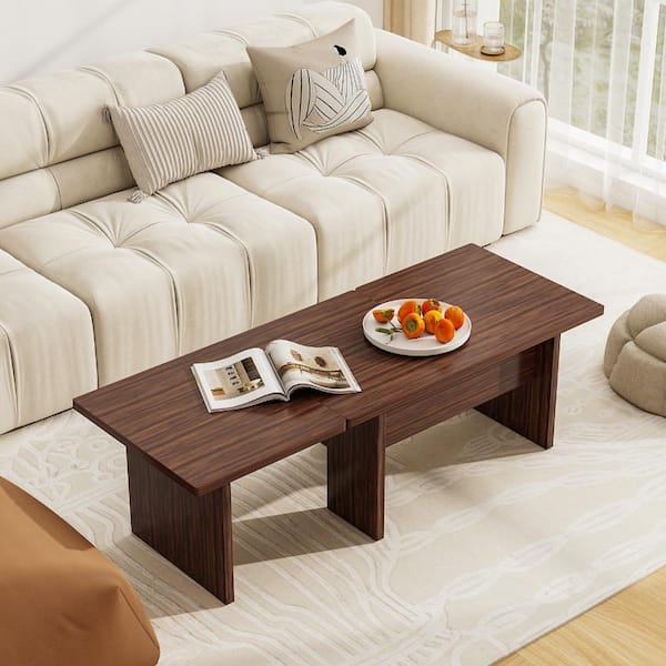 Bunpeony Walnut Modular L-Shaped Coffee Table Set of 2 Nesting