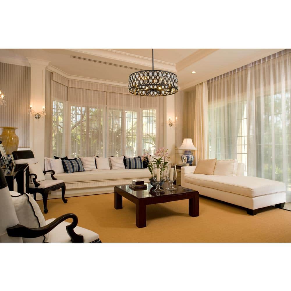 Elegant Matte Black Crystal Pendant 8-Light Chandelier