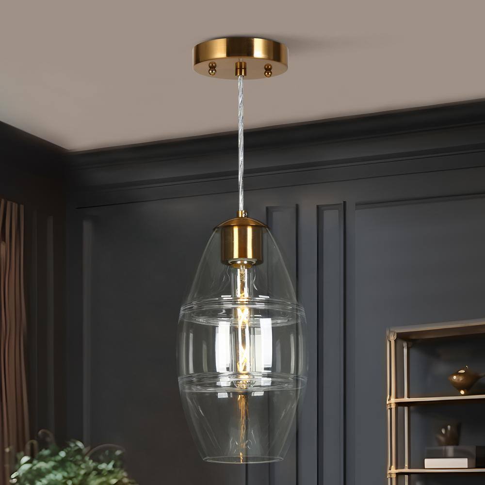 Celery Gold Mini Drum Pendant with Clear Glass Shade