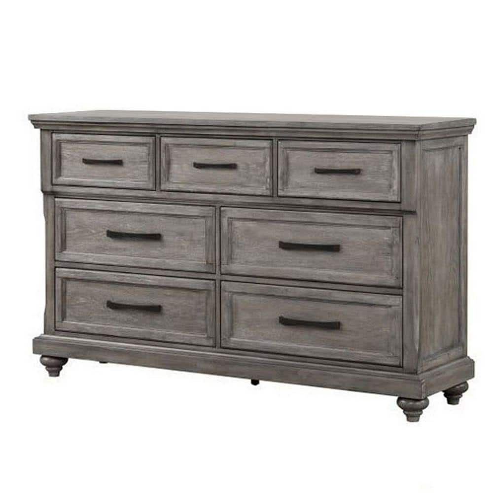 Benjara 18 In. Gray Oak And Silver 7-Drawer Wooden Dresser Without ...