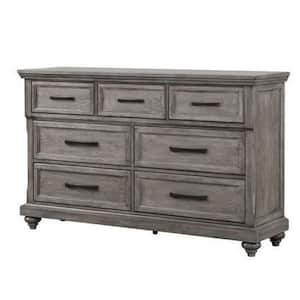 18 in. Gray Oak and Silver 7-Drawer Wooden Dresser Without Mirror