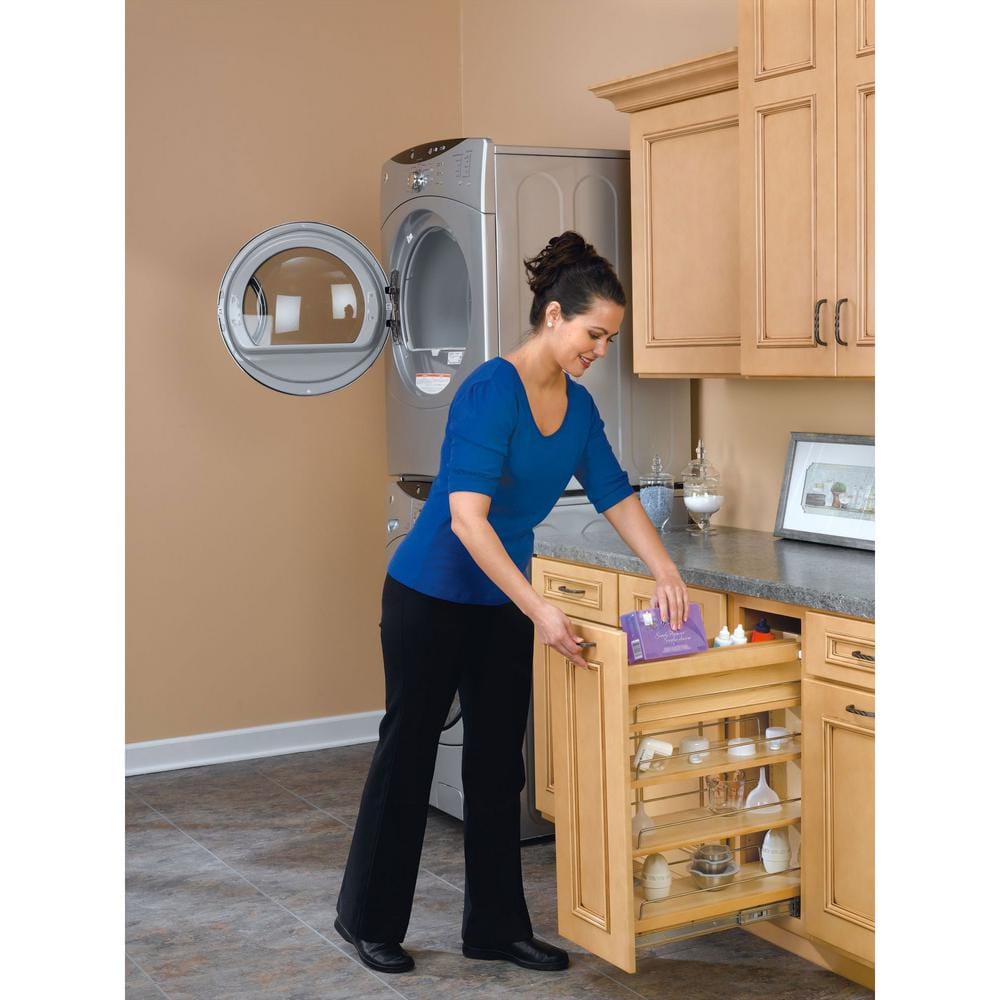 Natural Maple Pull-Out Kitchen Cabinet Organizer with Chrome Rails