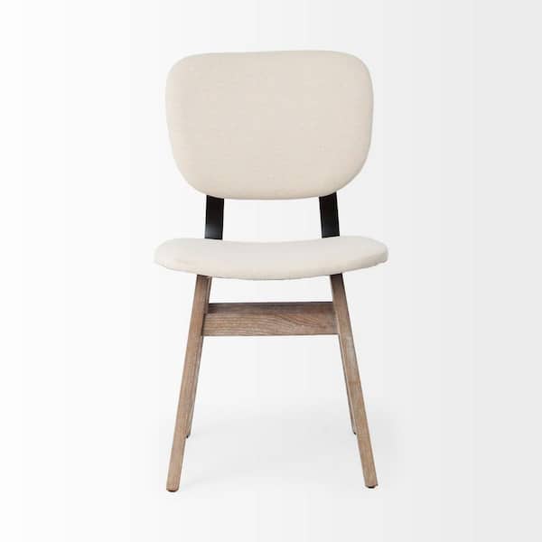 HomeRoots Cream And Brown Upholstered Fabric Open Back Side Chair (Set of 2)