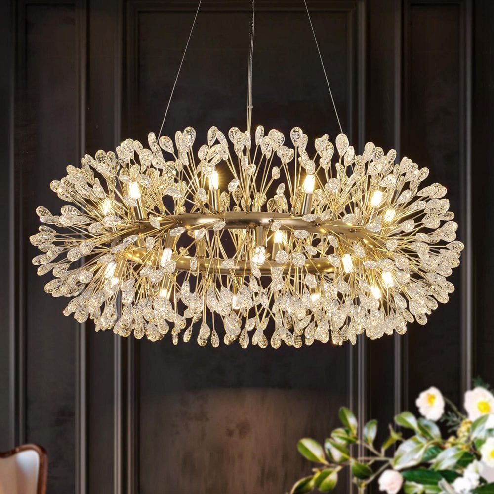 Marval 20-Light Glam Luxury Gold Linear Wheel Sputnik Starburst Clear Bubble Crystal Chandelier price history on PriceWatchPro