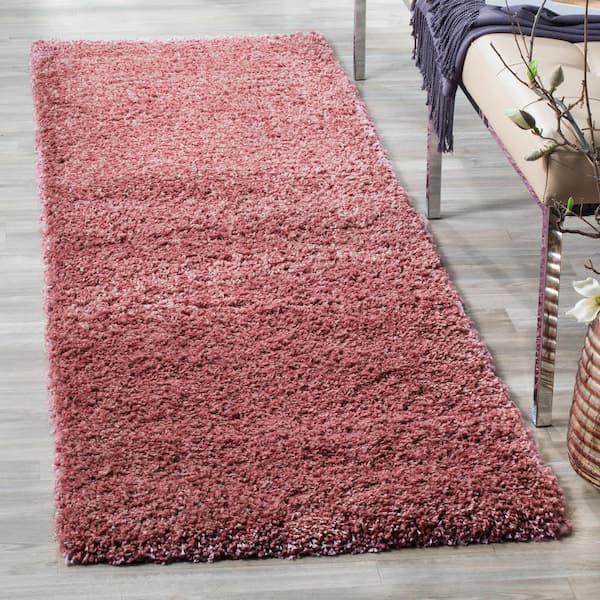 California Shag 2 ft. x 15 ft. Rose Solid Flokati Runner Rug