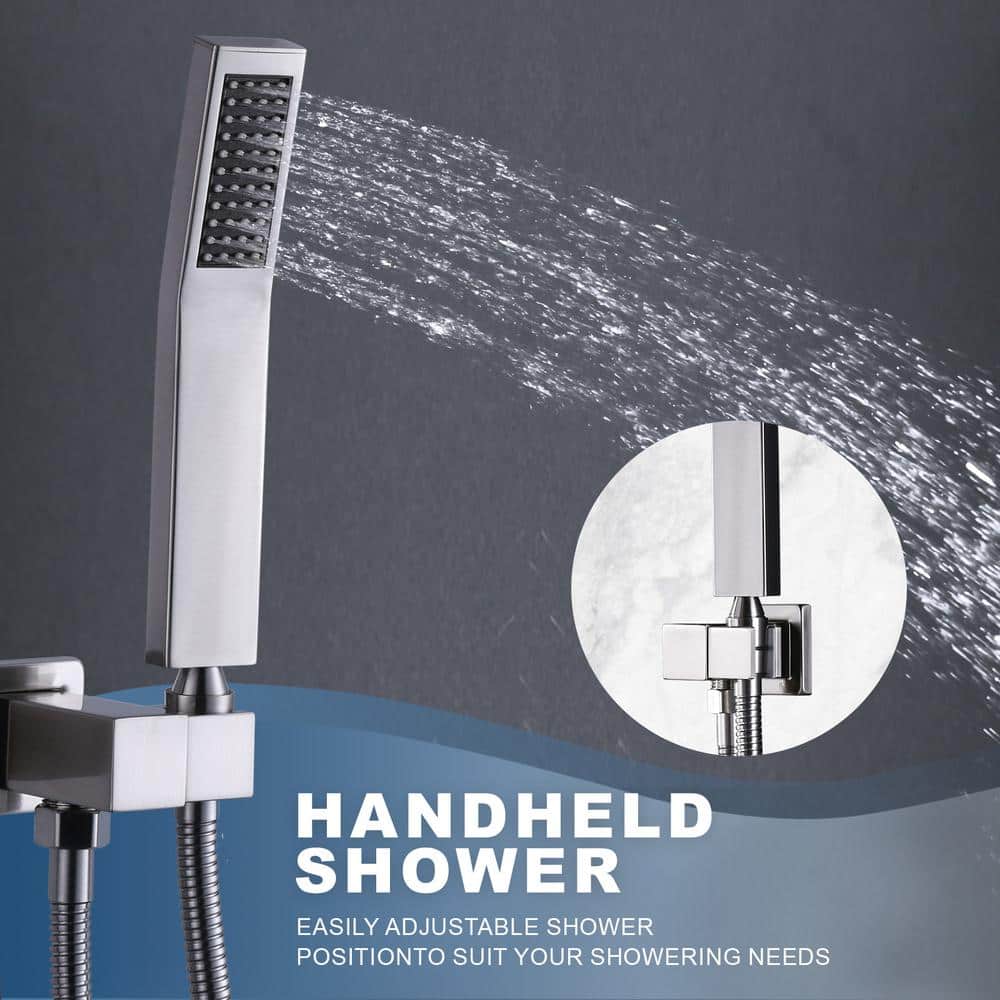 Brushed Nickel 12" Square Rain Shower System with Handheld