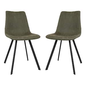 Markley Olive Green Faux Leather Dining Chair Set of 2