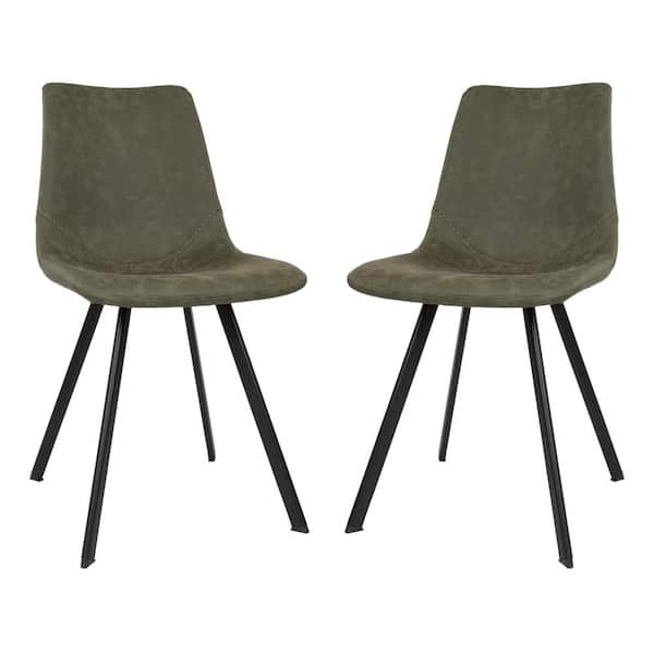 Leisuremod Markley Olive Green Faux Leather Dining Chair Set of 2