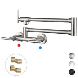 Wall Mounted Pot Filler with Hot Cold Water control Double Joint Swing Arm in Chrome