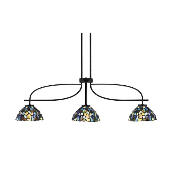 Unbranded Olympia 3-Light Matte Black Billiard Light with 7 in. Ivory Cypress Art Glass Shades, no blulbs included
