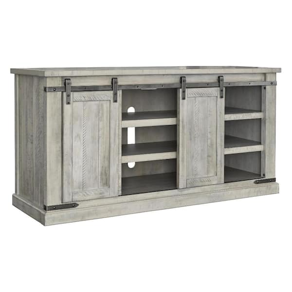 Benjara 60 in. White Wood TV Stand Fits TVs up to 58 in. in. with 3 Shelves