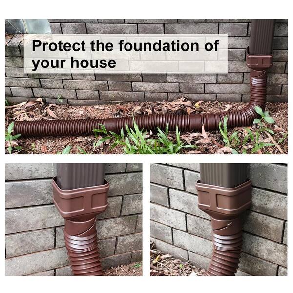 HOXHA Flexible Gutter Downspout Extensions – 2 Pack, Extends 21" To 58", Brown, Fits 2x3" & 3x4" Downspouts