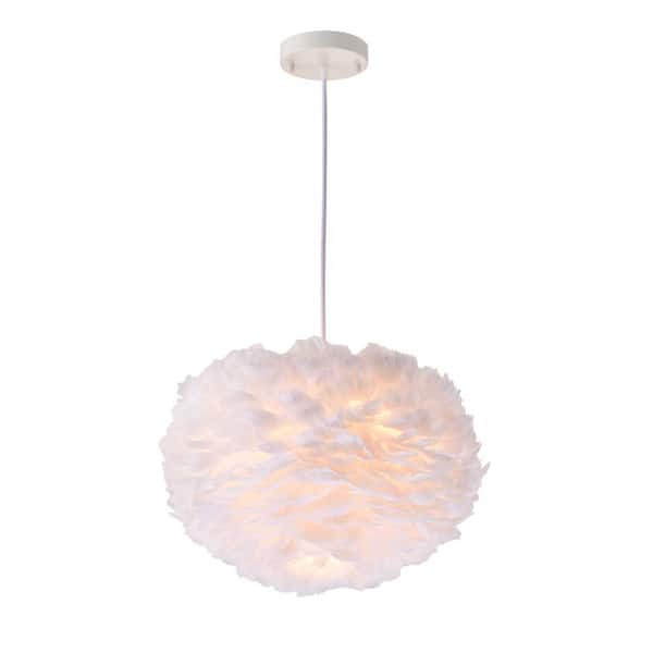 GREENVILLE SIGNATURE Sirenis 60-Watt 1-Light Shaded Pendant Light with White Feather Shade, No Bulbs Included