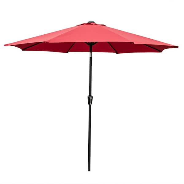Karl home 9 ft. Hand-Cranking Style Market Patio Umbrella in Red