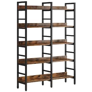 Perry 47.2 in. Wide Rustic Brown 5-Shelf Etagere Bookcase with Open Back