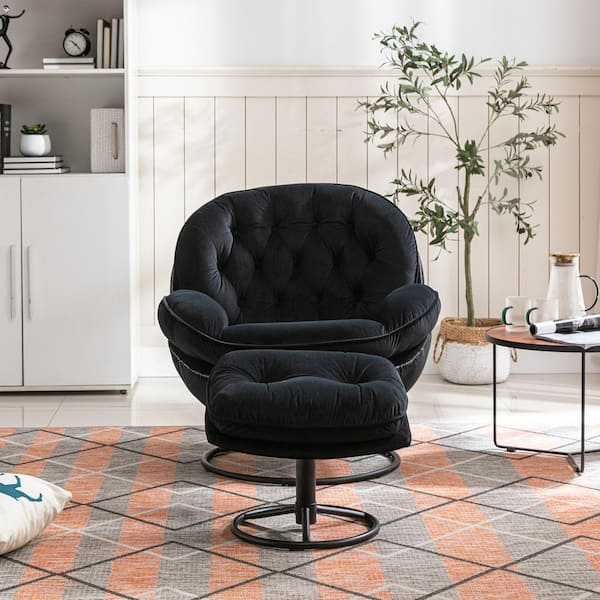 Black Velvet Accent Chair With Ottoman WSJW67641181 - The Black Velvet Accent Chair With Ottoman WSJW67641181 - The