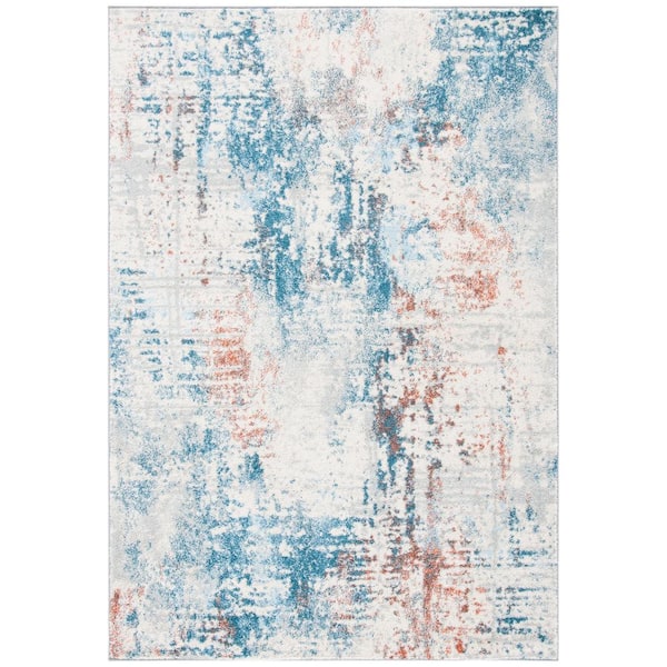 Tulum Ivory/Dark Blue 6 ft. x 9 ft. Distressed Rustic Area Rug