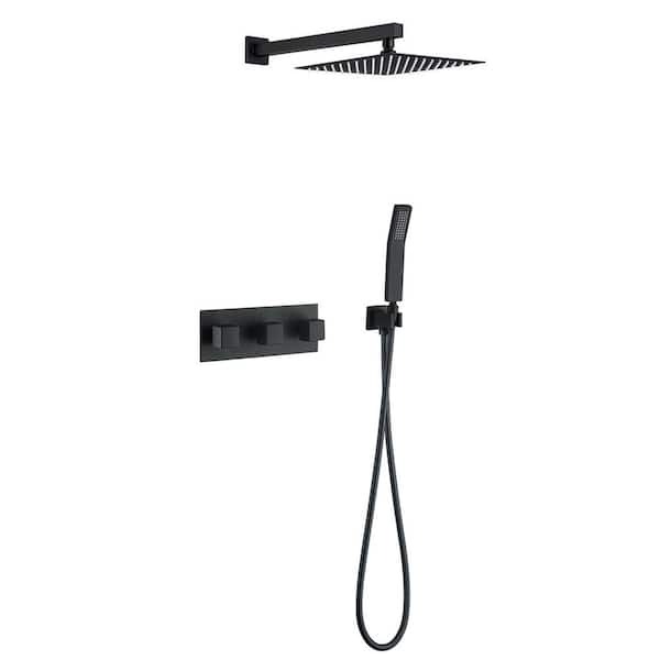 Unbranded Single Handle 2-Spray Shower Faucet 1.8 GPM with Handheld Shower and Pressure Balance in. Matt Black (Valve Included)