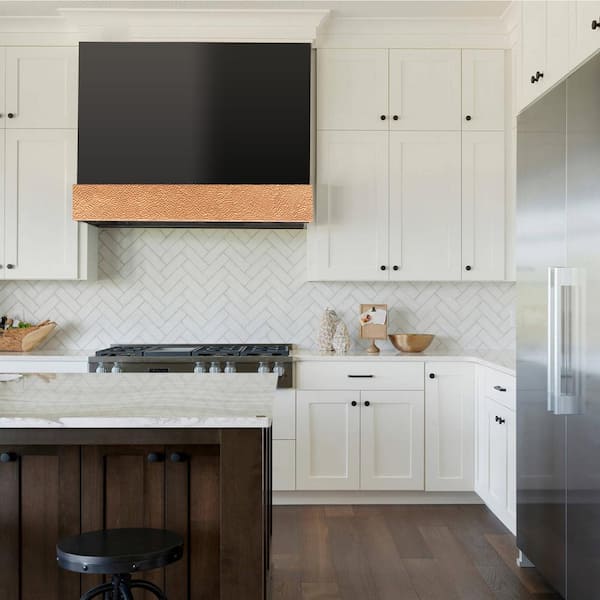 30 in. 600 CFM Ducted Wall Mount Range Hood with Push Control, LED Lights and Charcoal Filter, in Black with Copper