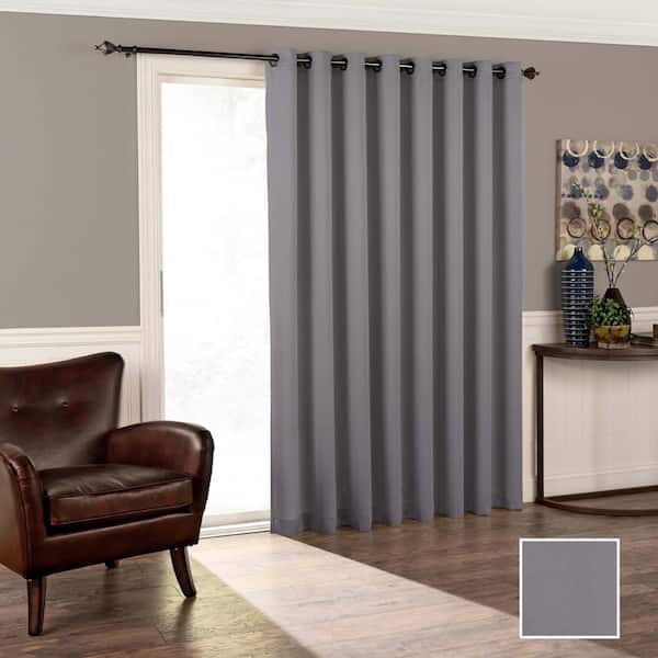 Eclipse Tricia Grey Solid Polyester 100 in. W x 84 in. L Room Darkening Pair Rod Pocket Curtain Panel