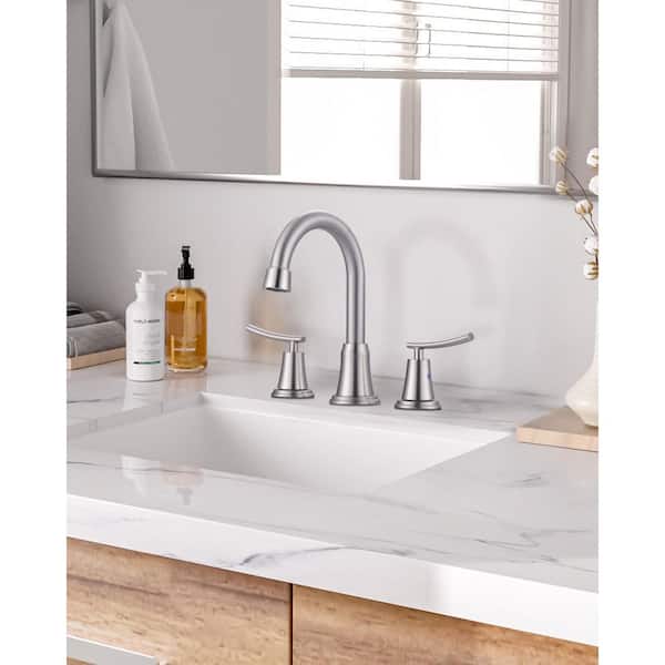 8 in. Widespread Double Handle Bathroom Faucet with Pop Up Drain Included and 360° Swivel Spout in Brushed Nickel