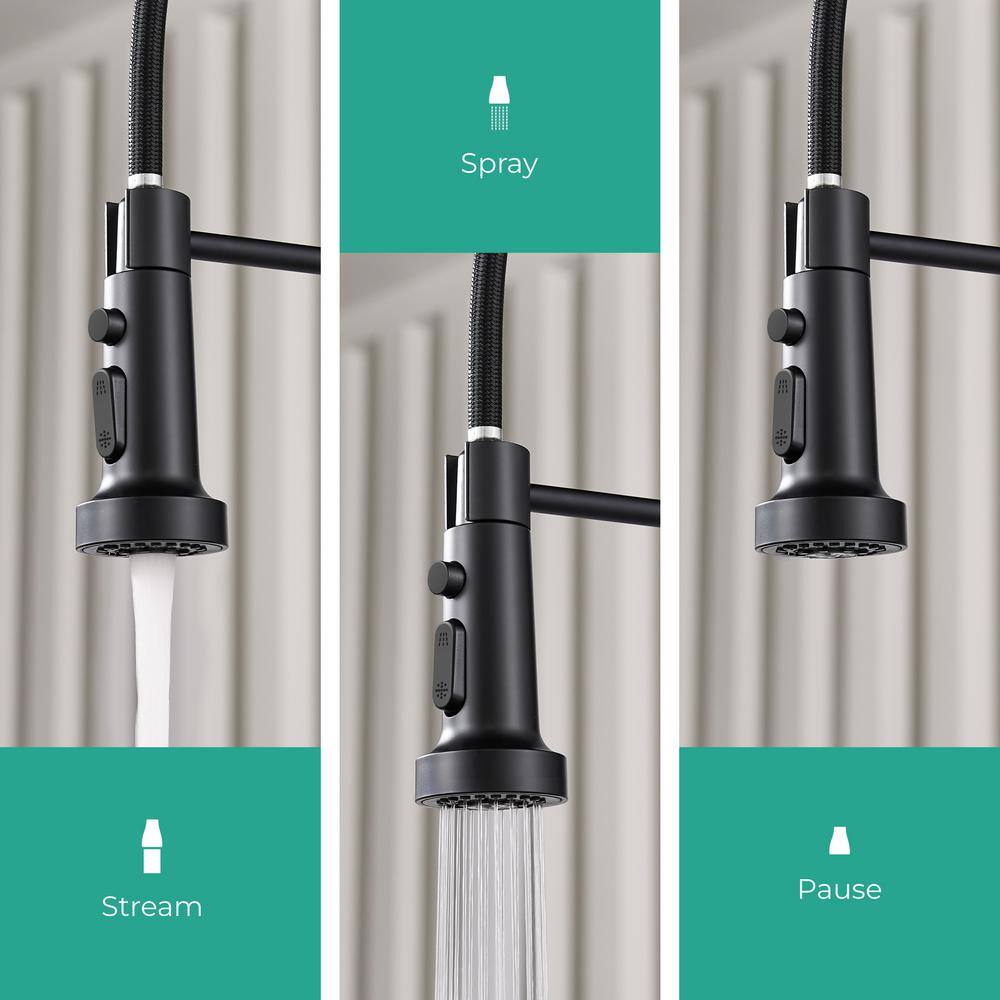 Matte Black Stainless Steel Pull Down Kitchen Faucet with Deck Plate