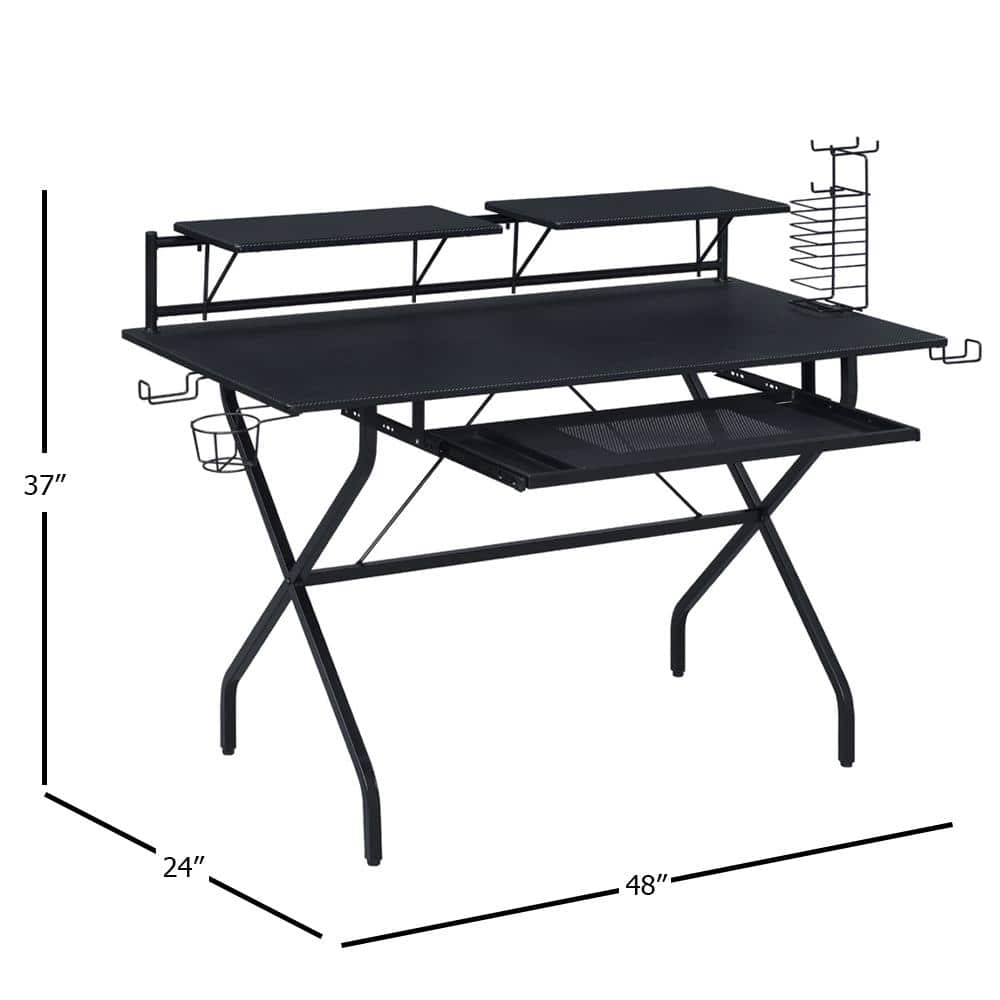 Hartman 53" Black Wood Computer Desk with Hutch and Cup Holder