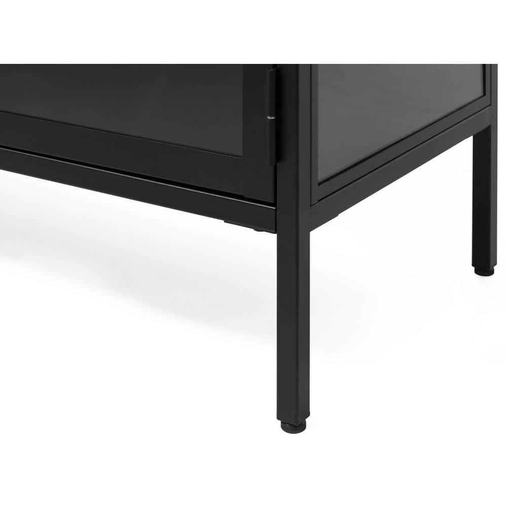 67" Black Metal and Glass 4-Door Sideboard