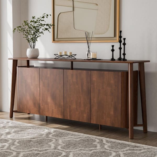 Shelun IV Rich Walnut Wood 82.5 in. Buffet Server with Hidden Drawers