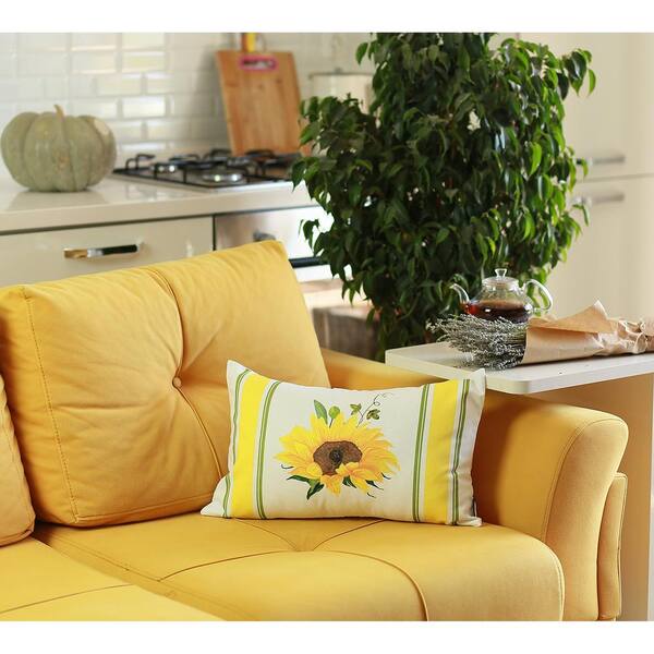 14X26 Natural + Yellow Multi Hand Painted Abstract Lumbar Throw Pillow