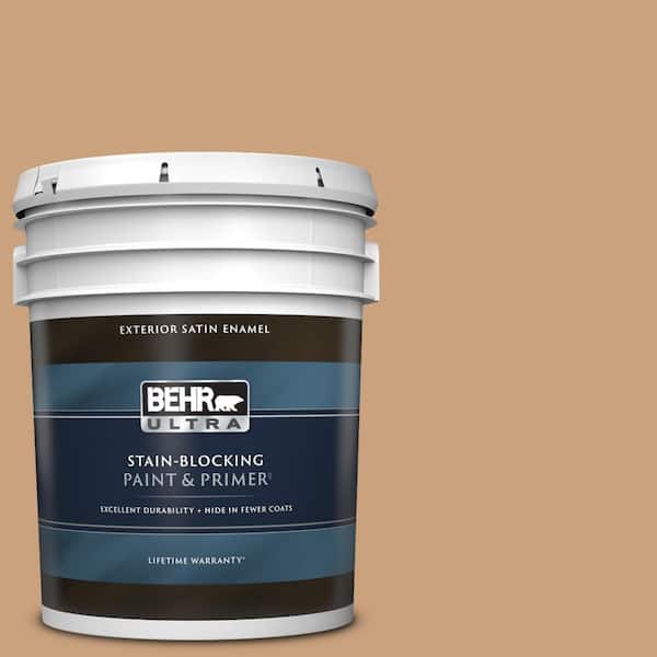 BEHR ULTRA 5 gal. #270F-4 Peanut Butter Satin Enamel Exterior Paint & Primer