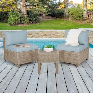 Maui 3-Piece Metal Patio Conversation Set with Sky Blue Cushions