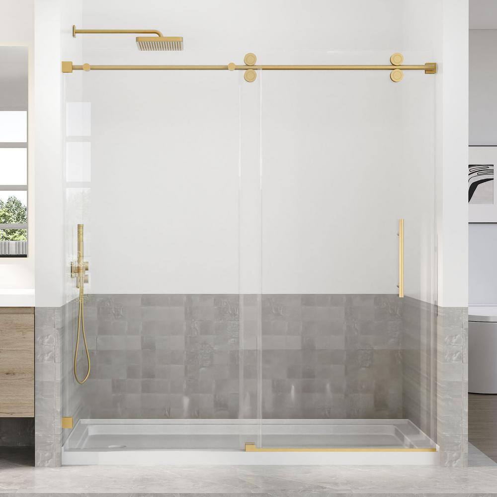 66-72 in. W x 76 in. H Sliding Frameless Shower Door in Brushed Gold Finish with 3/8 in. (10 mm) Tempered Glass price history on PriceWatchPro