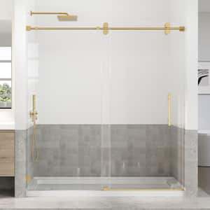 66-72 in. W x 76 in. H Sliding Frameless Shower Door in Brushed Gold Finish with 3/8 in. (10 mm) Tempered Glass