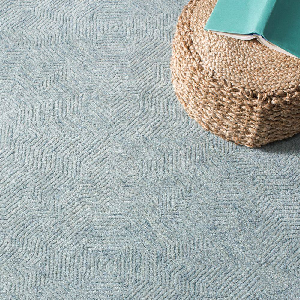 Aqua Hand-Tufted Wool Rectangular Area Rug 3' x 5'