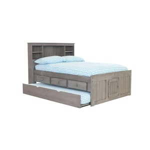 Mission Charcoal Gray Full Sized Captains Bookcase Bed with 3-Drawers and a Twin Trundle