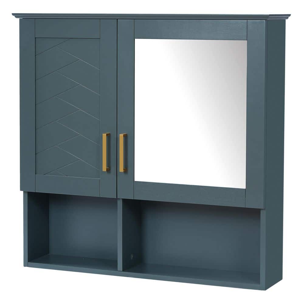 30 in. W x 28.7 in. H Rectangular Blue Wood Wall Mounted Bathroom Medicine Cabinet with Mirror and Adjustable Shelves price history on PriceWatchPro